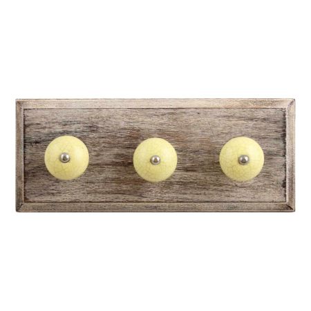 Light Yellow Crackle Ceramic Wooden Hooks